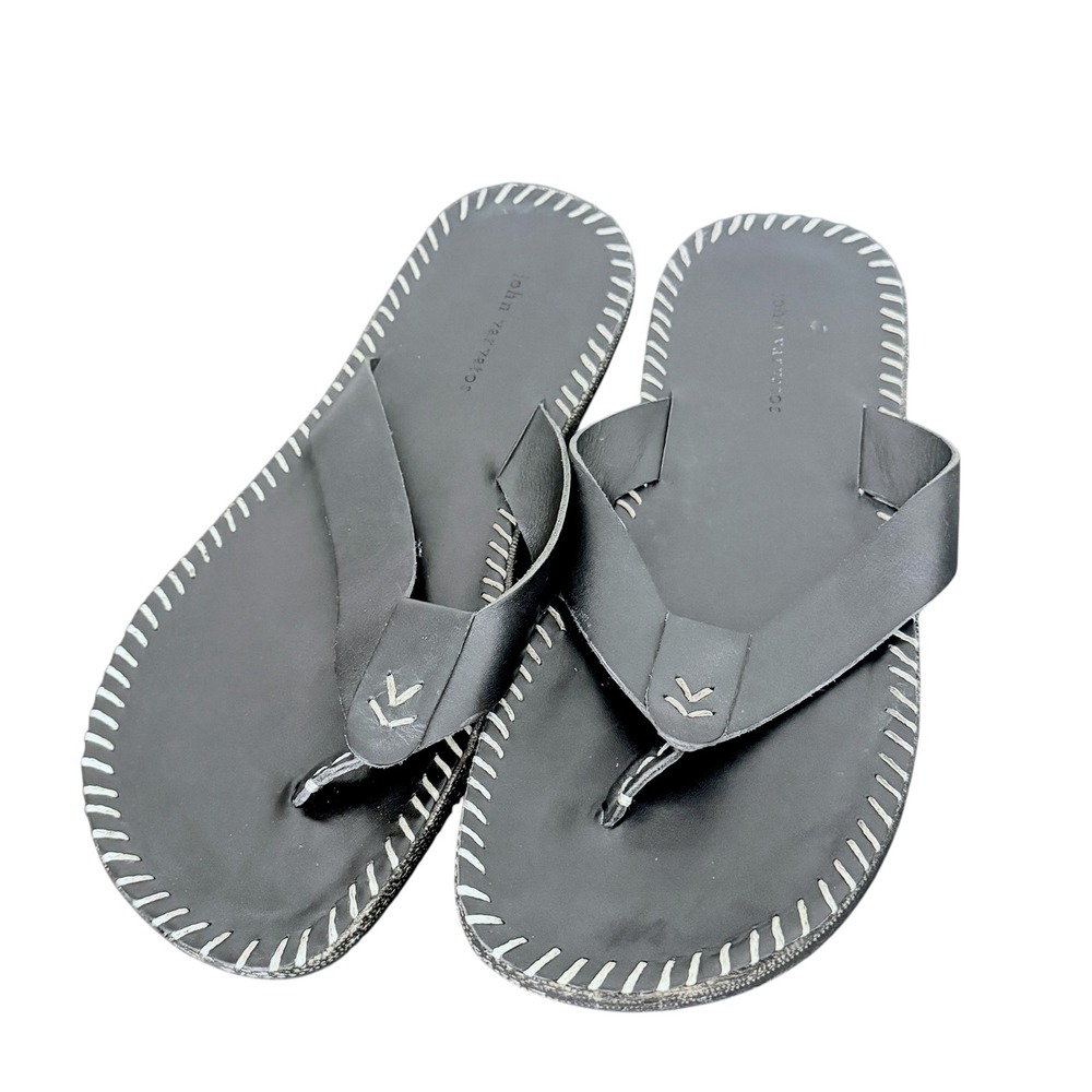 John Varvatos Black Leather Thong Sandals Mens 13 Stitch Detail Minimalist